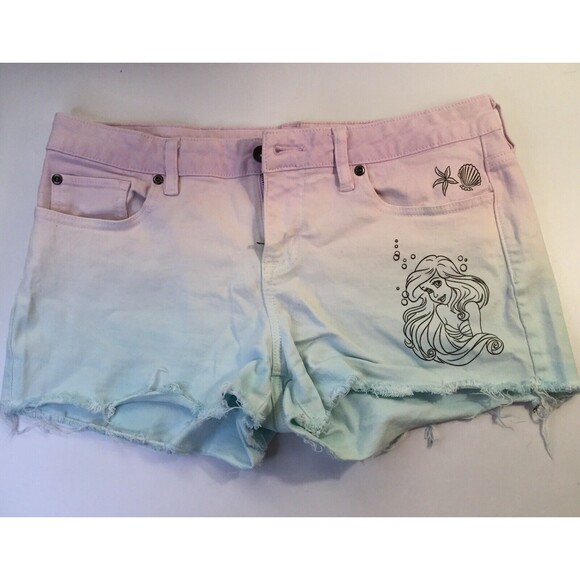 Disney The Little Mermaid Arial Dip Due Ombré Cut Off Shorts Womens Size 13 - Picture 1 of 5